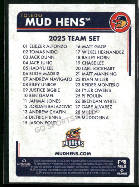 2025 Toledo Mud Hens Header Checklist