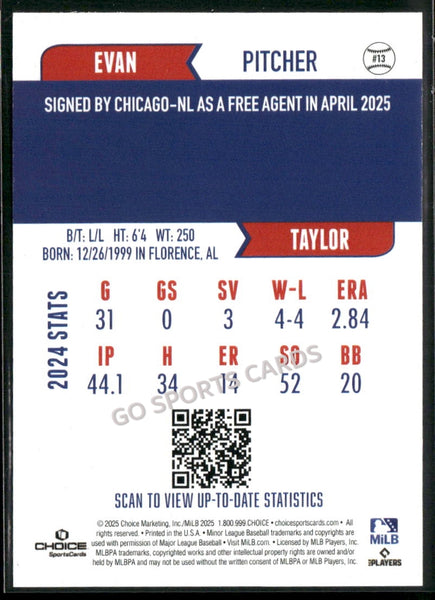 2025 South Bend Cubs Evan Taylor