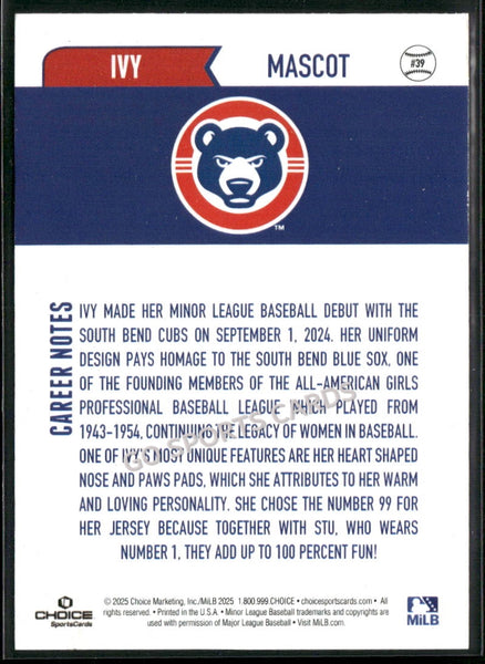 2025 South Bend Cubs Ivy Mascot
