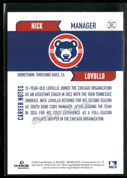2025 South Bend Cubs Nick Lovullo