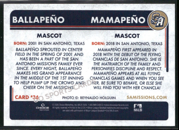 2025 San Antonio Missions Ballapeno Mamapeno Mascot