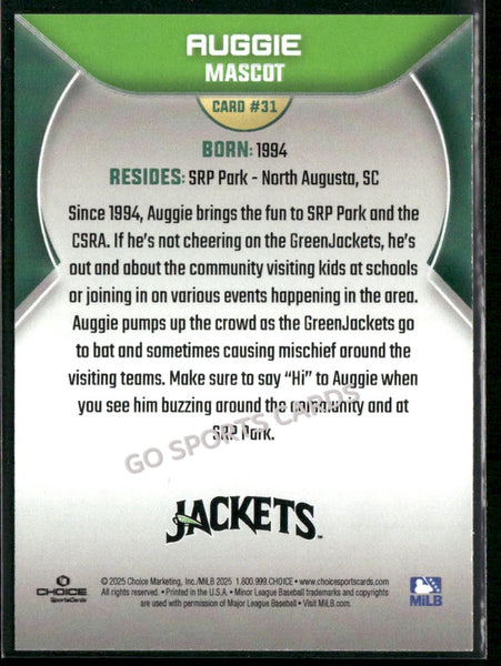 2025 Augusta GreenJackets Auggie Mascot