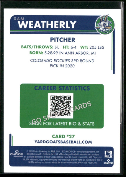 2025 Hartford Yard Goats Sam Weatherly