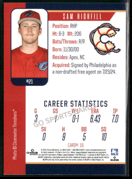 2025 Clearwater Threshers Sam Highfill