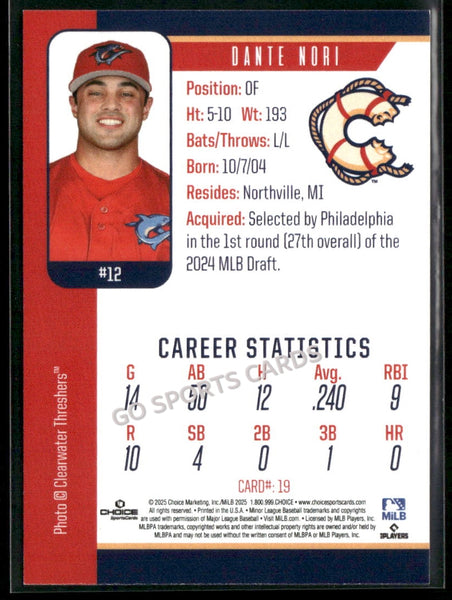 2025 Clearwater Threshers Dante Nori
