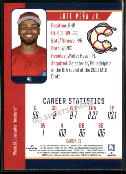 2025 Clearwater Threshers Jose Pena Jr