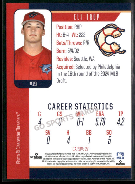 2025 Clearwater Threshers Eli Trop