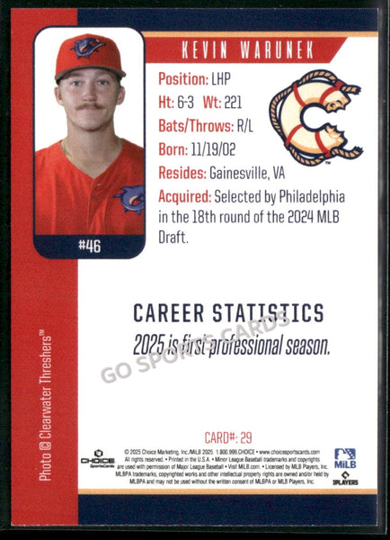 2025 Clearwater Threshers Kevin Warunek