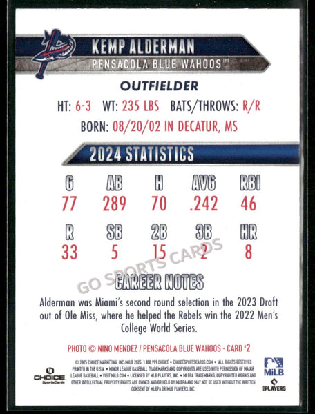 2025 Pensacola Blue Wahoos Kemp Alderman