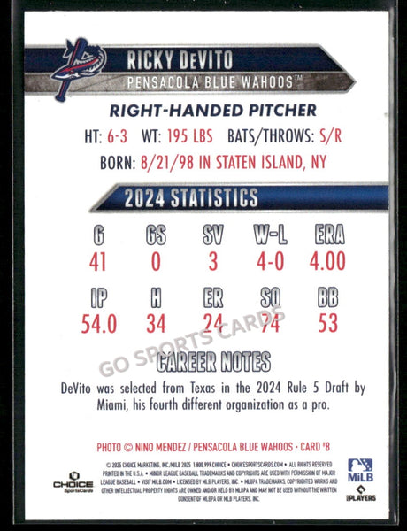 2025 Pensacola Blue Wahoos Ricky DeVito