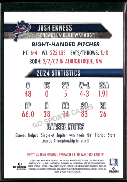 2025 Pensacola Blue Wahoos Josh Ekness