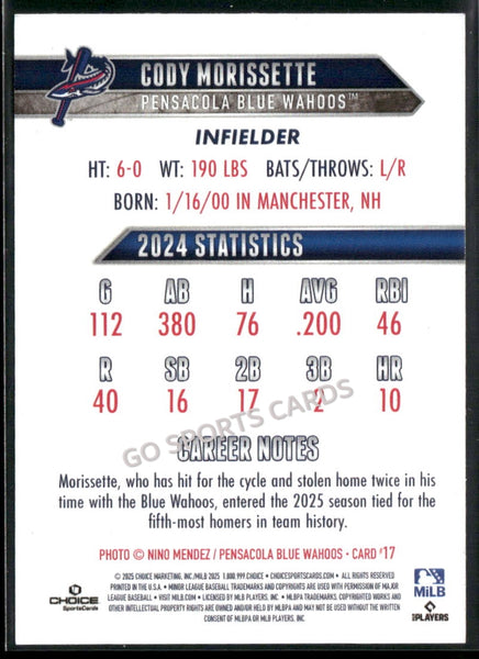 2025 Pensacola Blue Wahoos Cody Morissette