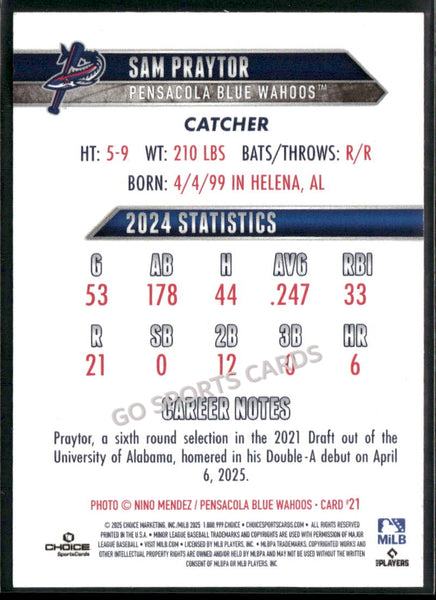 2025 Pensacola Blue Wahoos Sam Praytor