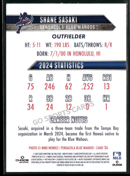 2025 Pensacola Blue Wahoos Shane Sasaki