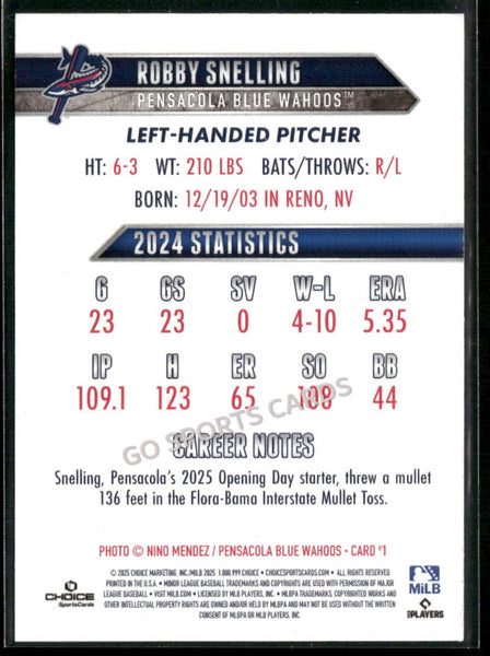 2025 Pensacola Blue Wahoos Robby Snelling