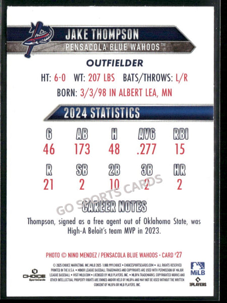 2025 Pensacola Blue Wahoos Jake Thompson