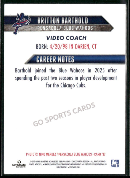 2025 Pensacola Blue Wahoos Britton Barthold