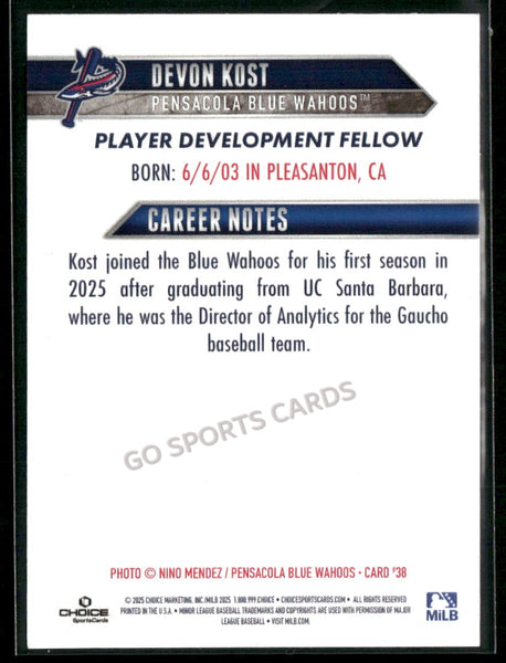 2025 Pensacola Blue Wahoos Devon Kost