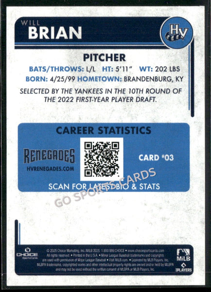 2025 Hudson Valley Renegades Will Brian