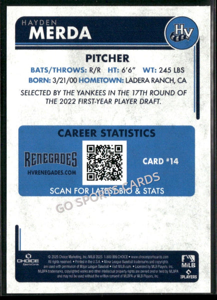 2025 Hudson Valley Renegades Hayden Merda