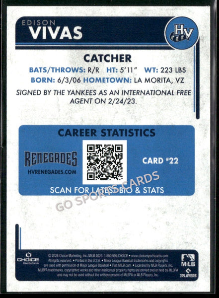 2025 Hudson Valley Renegades Edison Vivas