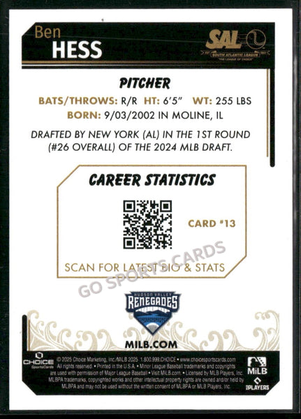 2025 South Atlantic League Top Prospects SAL Ben Hess