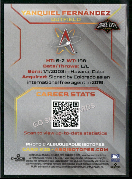 2025 Albuquerque Isotopes Yanquiel Fernandez