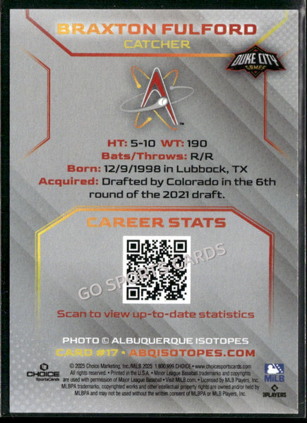 2025 Albuquerque Isotopes Braxton Fulford