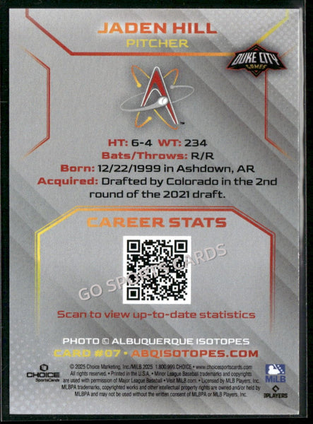 2025 Albuquerque Isotopes Jaden Hill