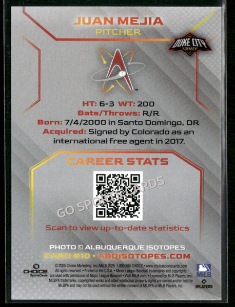 2025 Albuquerque Isotopes Juan Mejia