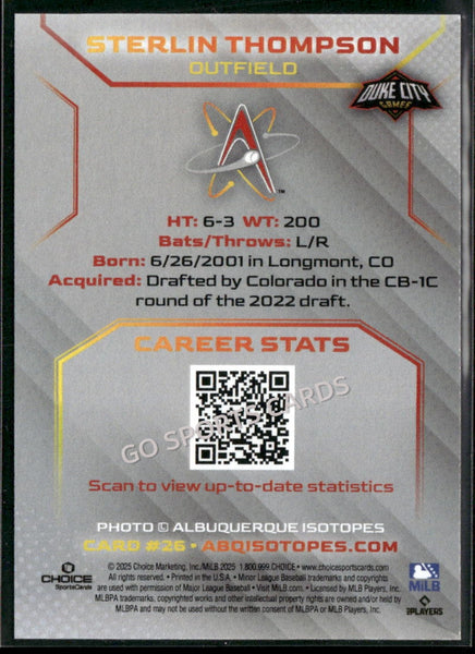 2025 Albuquerque Isotopes Sterlin Thompson