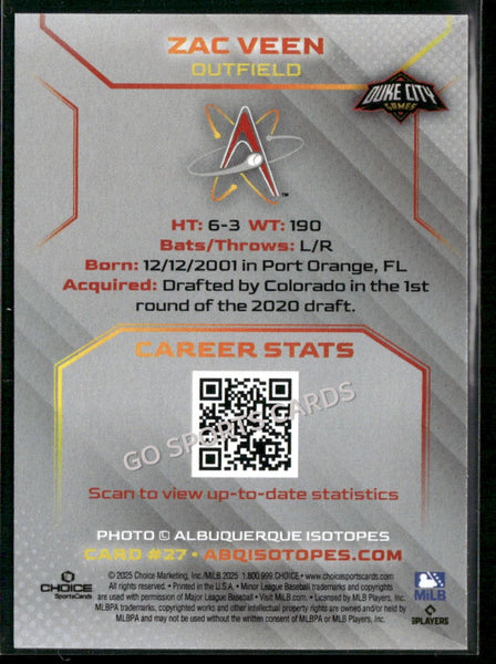 2025 Albuquerque Isotopes Zac Veen