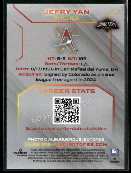 2025 Albuquerque Isotopes Jefry Yan