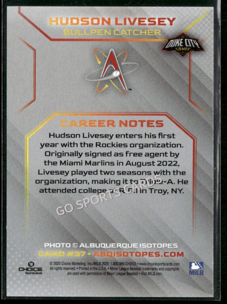 2025 Albuquerque Isotopes Hudson Livesey
