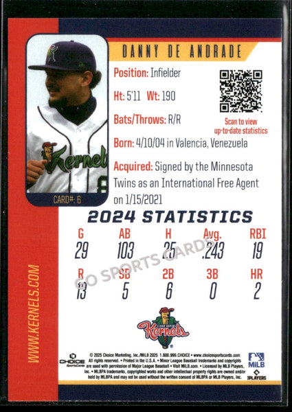 2025 Cedar Rapids Kernels Danny De Andrade