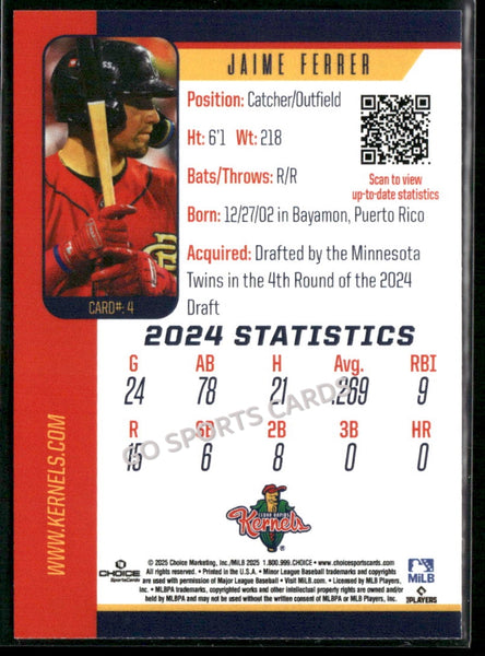 2025 Cedar Rapids Kernels Jaime Ferrer