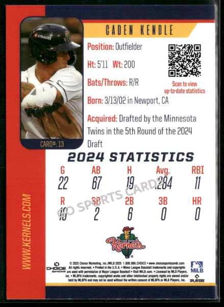 2025 Cedar Rapids Kernels Caden Kendle