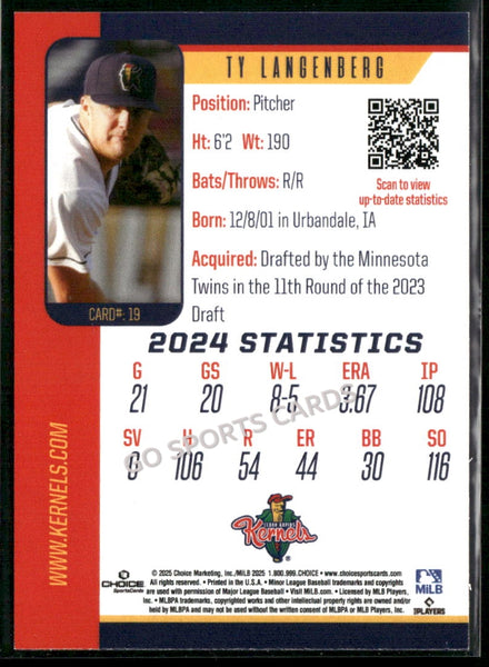 2025 Cedar Rapids Kernels Ty Langenberg