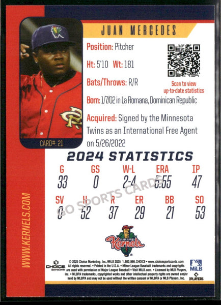 2025 Cedar Rapids Kernels Juan Mercedes