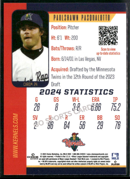 2025 Cedar Rapids Kernels Paulshawn Pasqualotto