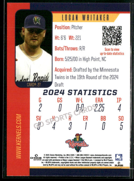 2025 Cedar Rapids Kernels Logan Whitaker