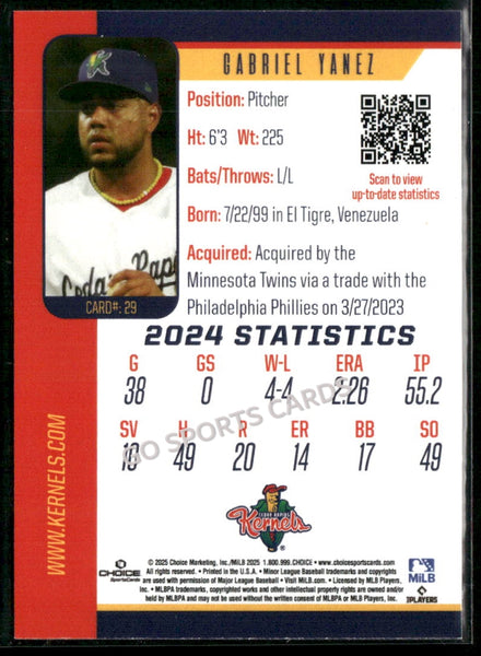 2025 Cedar Rapids Kernels Gabriel Yanez