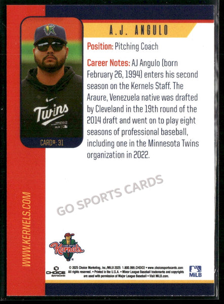 2025 Cedar Rapids Kernels AJ Angulo