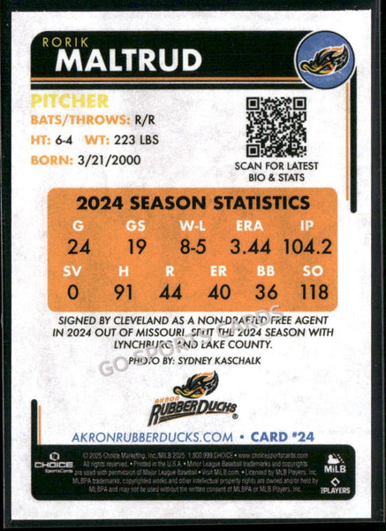 2025 Akron RubberDucks Rorik Maltrud