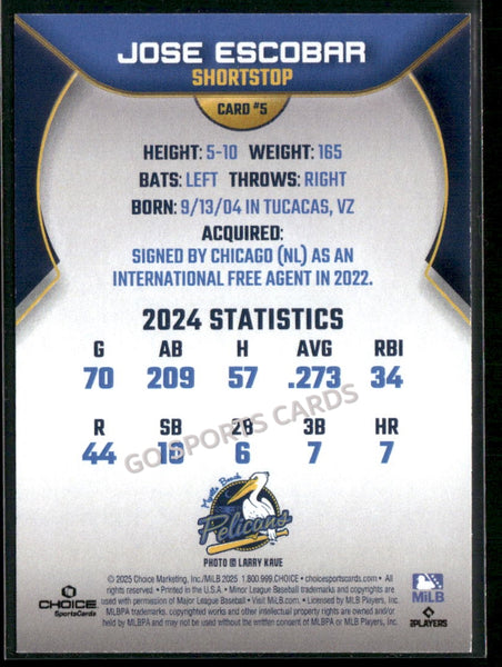 2025 Myrtle Beach Pelicans Jose Escobar