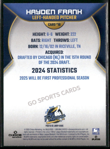 2025 Myrtle Beach Pelicans Hayden Frank