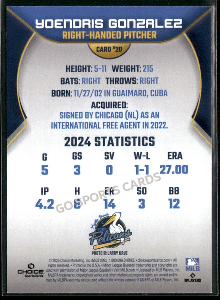 2025 Myrtle Beach Pelicans Yoendris Gonzalez