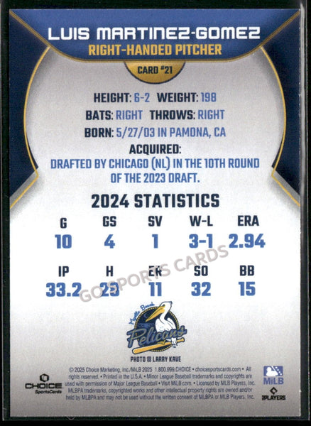 2025 Myrtle Beach Pelicans Luis Martinez Gomez
