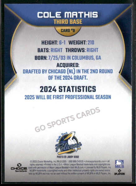 2025 Myrtle Beach Pelicans Cole Mathis