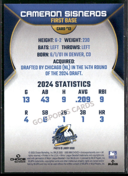 2025 Myrtle Beach Pelicans Cameron Sisneros